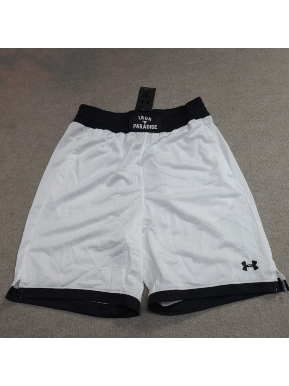 Under Armour Rock Shorts Large White Retro Boxing Mesh Iron Paradise NEW